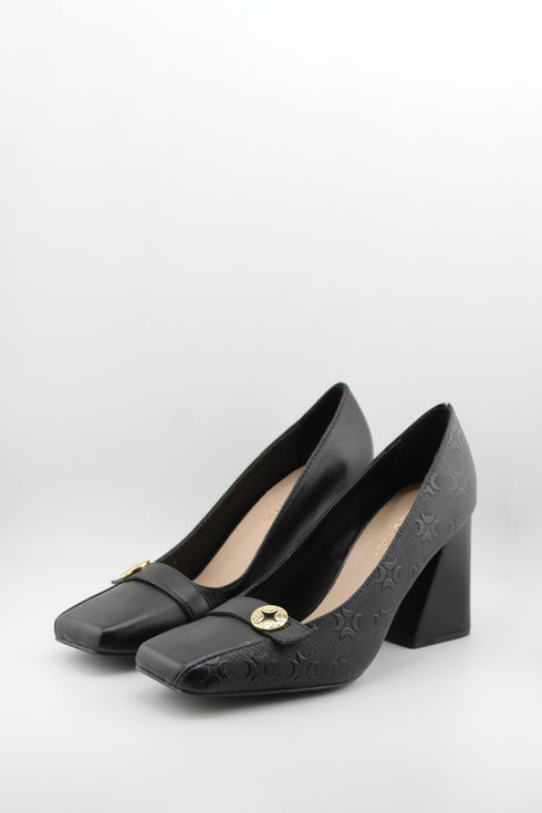 Luz da lua Square-Toe Embossed Block Heel Pumps